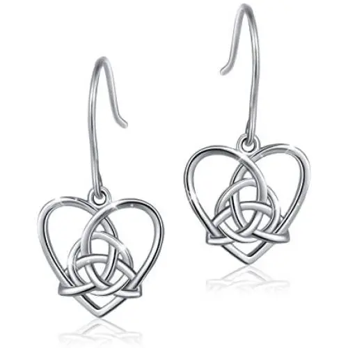 925 Sterling Silver Good Luck Irish Celtic Knot Triangle Vintage Love Heart Earring 925 Sterling Silver Good Luck Irish Celtic Knot Triangle Vintage Love Heart Earring