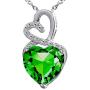Lab-Created Gemstone Birthstone Heart and Diamond Accent Necklace Pendant Charm in 10k White Gold or 10k Yellow Gold plated or 925 Sterling Sliver with 18” Chain (Choose your Birthstone)
