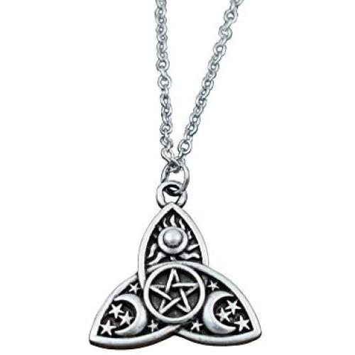 SanLan Triple Moon Goddess Triquetra Pentacle Necklace Pagan Wicca Pendant Necklace