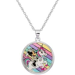 Disney Minnie Mouse Silver Plated Unicorn Dreams Pendant Necklace, 16 + 2'' Extender, Multi, Medium (CF00991SL-BNJ)