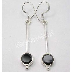 SilverStarJewel 925 Solid Sterling Silver Round Faceted Black Onyx Long Earrings 2''