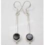 SilverStarJewel 925 Solid Sterling Silver Round Faceted Black Onyx Long Earrings 2''