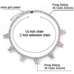 Jacruces Butterfly Necklace Tennis Chain Butterfly Choker Bling Iced CZ Butterfly Necklace Silver Women