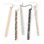 Sparkly Rhinestone CZ Lightweight Geometric Bar Statement Earrings - Multi Cubic Crystal, Acrylic Pearl Vertical Drop Dangles