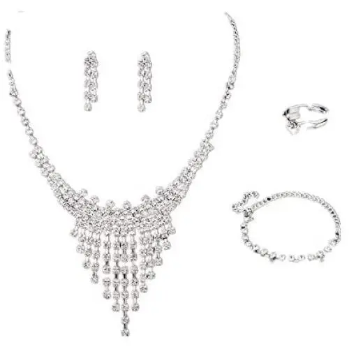 JinYu 5 Pcs Rhinestone Bridesmaid Jewelry Sets for Women Necklace and Ring and Earring Set for Wedding with Crystal Bracelet JinYu 5 Pcs Rhinestone Bridesmaid Jewelry Sets for Women Necklace and Ring and Earring Set for Wedding with Crystal Bracelet