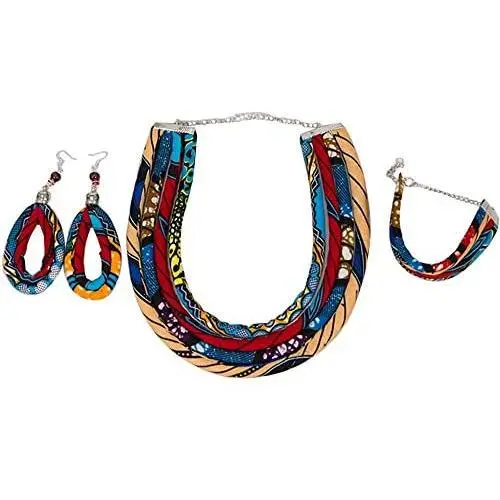 Traditional African Jewelry Set Ankara Necklaces with Matching Earrings for Women Traditional African Jewelry Set Ankara Necklaces with Matching Earrings for Women