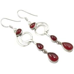 SilverStarJewel Genuine Drop Carnelian Dangle Earrings 2.4'' 925 Sterling Silver