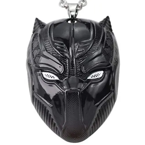 Black Panther King of Wakanda TChalla Vibranium Mask Pendant Necklace, Superheros Fan Collection Merchandise