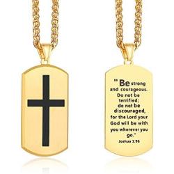 MEALGUET Joshua 1:9 Necklace, Stainless Steel Dogtag and Cross Pendant Christian Gifts,Be Strong and Courageous Engraved Bible Verse Necklace,Baptism Gift, Confirmation Bible Verse Jewelry for Men