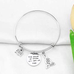 SEIRAA The Power of Three Jewelry Triquetra Bracelet Book Charm Wire Bangle Witches Jewelry Inspirational Gift