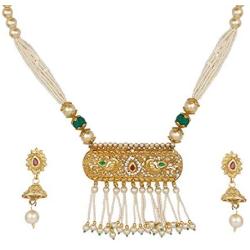 Efulgenz Indian Bollywood Traditional 14 K Gold Plated Crystal Kundan Pearl Beaded Wedding Temple Tassel Choker Necklace Earrings Jewelry Set