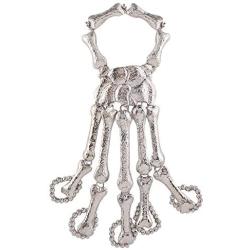 Gothic Skull Skeleton Bone Hand Bracelet with Ring Halloween Talon Wristband Punk Rock Exaggerated Metal for Men Women Nightclub Party Jewelry