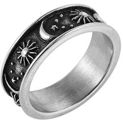 HZMAN 8mm Moon Star Sun Statement Ring Stainless Steel Boho Jewelry for Women Men