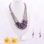 Shop LC Handmade Coastal Drop Earrings Chips Beaded Statement Necklace Purple Glass Silvertone Prom Vintage Jewelry Sets for Women
