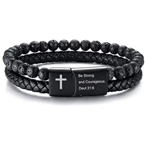 MEALGUET Mens Inspirational Bible Verse Bracelets Lava Rock Bead Bracelet Healing Balancing Braided Leather Wristband with Magnetic Clasp MEALGUET Mens Inspirational Bible Verse Bracelets Lava Rock Bead Bracelet Healing Balancing Braided Leather Wristband with Magnetic Clasp