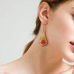 BaubleStar Pressed Flower Teardrop Earrings Dry Flowers Drop Dangle Fashion Jewelry