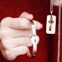 His & Hers Jewelry Matching Set, Couples Charm Key Necklace Lock Bracelet Set, Personalized Stainless Steel Jewelry Valentines Gift