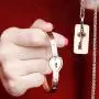 His & Hers Jewelry Matching Set, Couples Charm Key Necklace Lock Bracelet Set, Personalized Stainless Steel Jewelry Valentines Gift His & Hers Jewelry Matching Set, Couples Charm Key Necklace Lock Bracelet Set, Personalized Stainless Steel Jewelry Valentines Gift