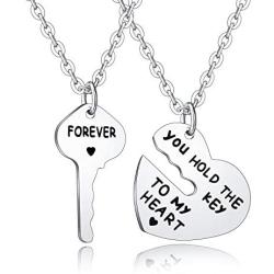 BESPMOSP Set of 2 You Hold The Key to My Heart Forever Matching Pendant Necklace