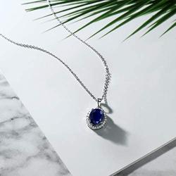 Gem Stone King 925 Sterling Silver Blue Sapphire Womens Gemstone Pendant Necklace, 5.40 Ctw Oval with 18 Inch Silver Chain