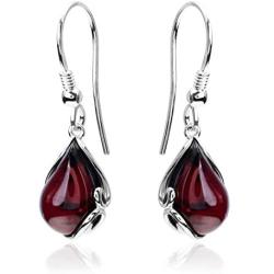 Black Cherry Amber Sterling Silver Fishhook Earrings