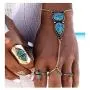 Campsis Boho Finger Ring Bracelet Turquoise Bracelet Silver Festival Hand Chain Decorative Jewelry for Women and Girls Campsis Boho Finger Ring Bracelet Turquoise Bracelet Silver Festival Hand Chain Decorative Jewelry for Women and Girls
