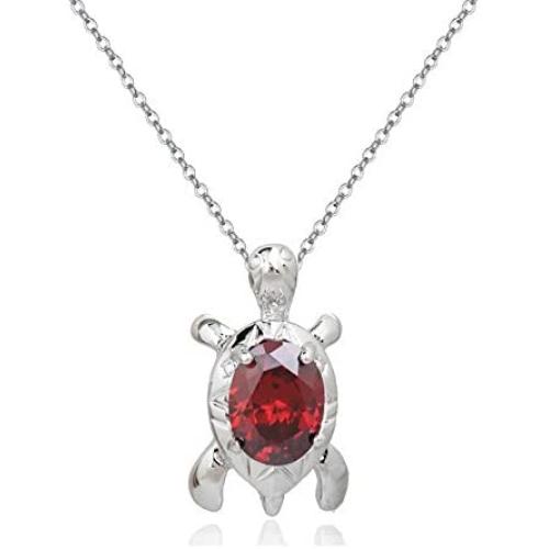 Crystalline Azuria Turtle Pendant Necklace Red Green Orange Purple Black White Cubic Zirconia Crystals 18 ct White Gold Plated Jewelry Necklaces for Women and Girls 18''