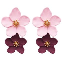 Rosemarie Collections Womens Double Metal Flower Dangle Drop Post Earrings