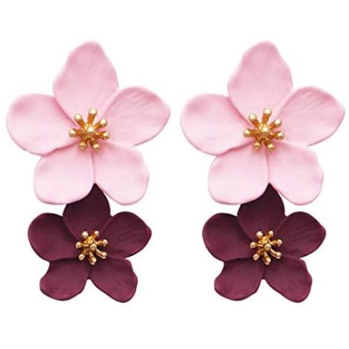 Rosemarie Collections Womens Double Metal Flower Dangle Drop Post Earrings