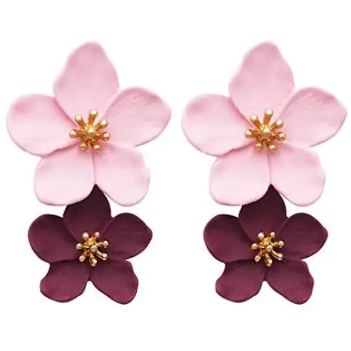 Rosemarie Collections Womens Double Metal Flower Dangle Drop Post Earrings