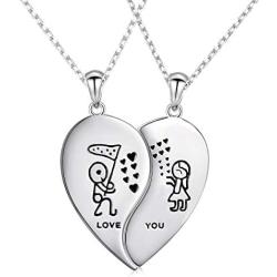 S925 Sterling Silver Mens Womens Couple Lovers Friendship BFF Matching Pendant Necklace for 2