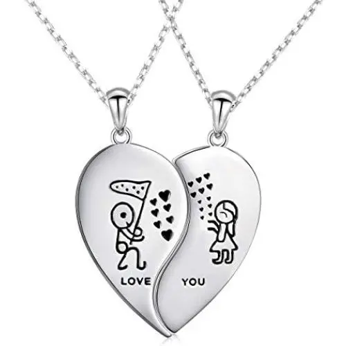 S925 Sterling Silver Mens Womens Couple Lovers Friendship BFF Matching Pendant Necklace for 2 S925 Sterling Silver Mens Womens Couple Lovers Friendship BFF Matching Pendant Necklace for 2