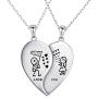 S925 Sterling Silver Mens Womens Couple Lovers Friendship BFF Matching Pendant Necklace for 2