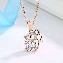 JOYID Cute Rat Mouse Pendant Necklace Copper Zircon Crystal Zodiac Sign Animal Natal Year Gift Women Jewelry