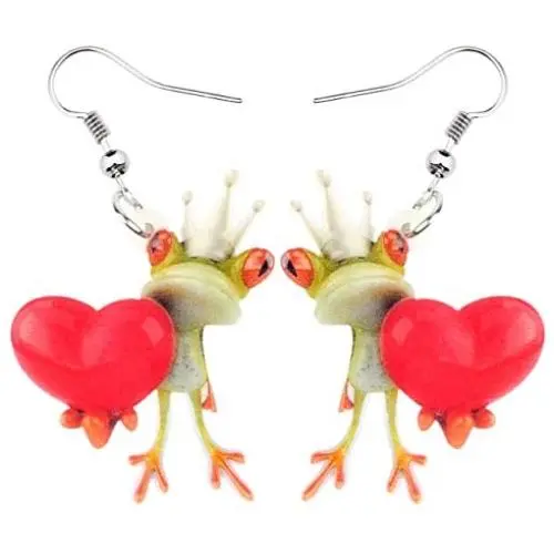 NEWEI Acrylic Sweet Cartoon Prince Frog Heart Earrings Drop Dangle Fashion Animal Jewelry for Women Girls Teens Gift Charms NEWEI Acrylic Sweet Cartoon Prince Frog Heart Earrings Drop Dangle Fashion Animal Jewelry for Women Girls Teens Gift Charms