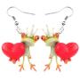 NEWEI Acrylic Sweet Cartoon Prince Frog Heart Earrings Drop Dangle Fashion Animal Jewelry for Women Girls Teens Gift Charms