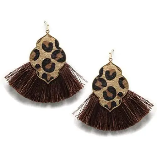 Miracle Collection Genuine Leather Animal Print Quatrefoil Drop Earrings Bohemian Leopard Fan Fringe Thread Tassel Drop Earring Miracle Collection Genuine Leather Animal Print Quatrefoil Drop Earrings Bohemian Leopard Fan Fringe Thread Tassel Drop Earring