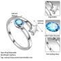 Round Crystal Solitaire Birthstone Ring Adjustable Women 925 Sterling Silver Cubic Zirconia Birth Month Open Ring Stackable Statement Rings for Girls Birthstone Wedding Engagement Ring Jewelry Gift