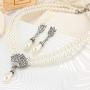 Asooll Wedding Bride Pearl Choker Necklace Earring Set Silver Layered Pendant Neck Chain Bridal Rhinestone Necklaces Jewelry Set with Pearl Earring for Women and Girls