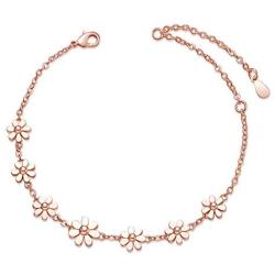 SHEGRACE Woman Stainless Steel Daisy Flowers Bracelet 18K/Rose Gold/Platinum Plated Adjustable 11.41'' Jewellery Gift