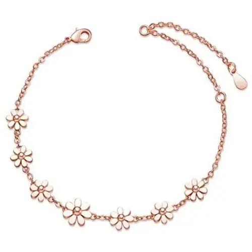 SHEGRACE Woman Stainless Steel Daisy Flowers Bracelet 18K/Rose Gold/Platinum Plated Adjustable 11.41'' Jewellery Gift