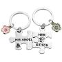 CYTING Her Stitch His Angel Puzzle Piece Keychain Set with Hibiscus Flower Charm Hawaiian Jewelry Gift for Couples Family Best Friends