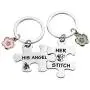 CYTING Her Stitch His Angel Puzzle Piece Keychain Set with Hibiscus Flower Charm Hawaiian Jewelry Gift for Couples Family Best Friends
