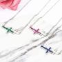 YL Womens Sideways Cross Necklace 925 Sterling Silver Polished Double Criss Pendant Cubic Zirconia Jewelry