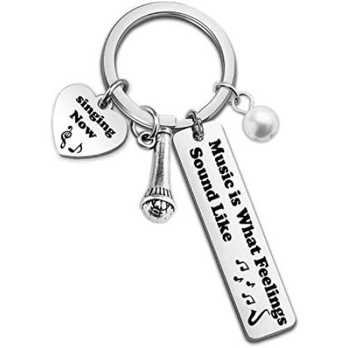 HN HNHB Musical Lover Gifts Music is What Feelings Sound Like Keychain I Love Singing Silver for Musician Singsing Performance