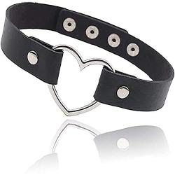 IVRRISS Gothic Jewelry PU Leather Choker Necklace for Women Girls, O Ring Love Heart Punk Rock Adjustable Black Collar Choker Cosplayer