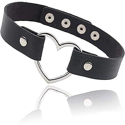 IVRRISS Gothic Jewelry PU Leather Choker Necklace for Women Girls, O Ring Love Heart Punk Rock Adjustable Black Collar Choker Cosplayer