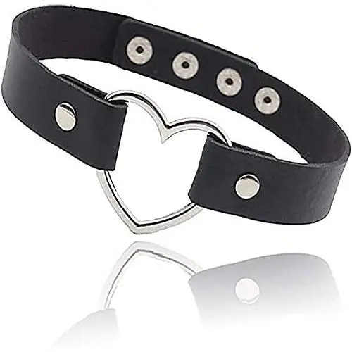 IVRRISS Gothic Jewelry PU Leather Choker Necklace for Women Girls, O Ring Love Heart Punk Rock Adjustable Black Collar Choker Cosplayer IVRRISS Gothic Jewelry PU Leather Choker Necklace for Women Girls, O Ring Love Heart Punk Rock Adjustable Black Collar Choker Cosplayer