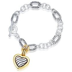 UNY NQFH New Antique Cable Heart Women Jewelry Christmas Vintage Fashion Trendy Link Bracelet