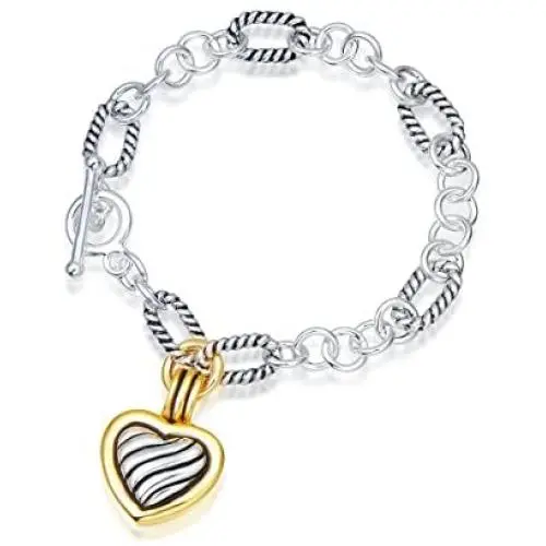 UNY NQFH New Antique Cable Heart Women Jewelry Christmas Vintage Fashion Trendy Link Bracelet